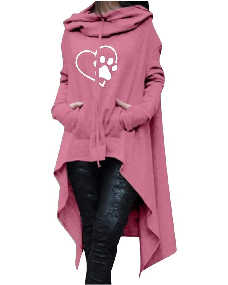 Women's Long Hoodie Irregular Hem Tunic Sweatshirts Loose Casual Blouse Pullover Fall Fashion Tops with Pocket 07 Pink $12.42...