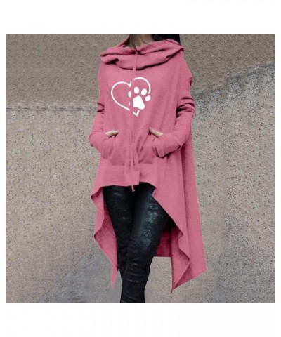 Women's Long Hoodie Irregular Hem Tunic Sweatshirts Loose Casual Blouse Pullover Fall Fashion Tops with Pocket 07 Pink $12.42...