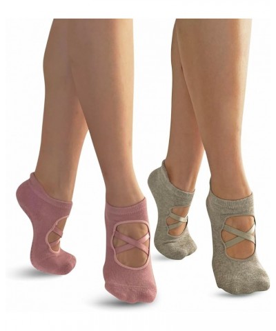 Non Slip Pilates Barre Socks with Grips, Anti Skid Leopard Print Ankle Grip Yoga Socks Grey/Lavender $9.50 Activewear