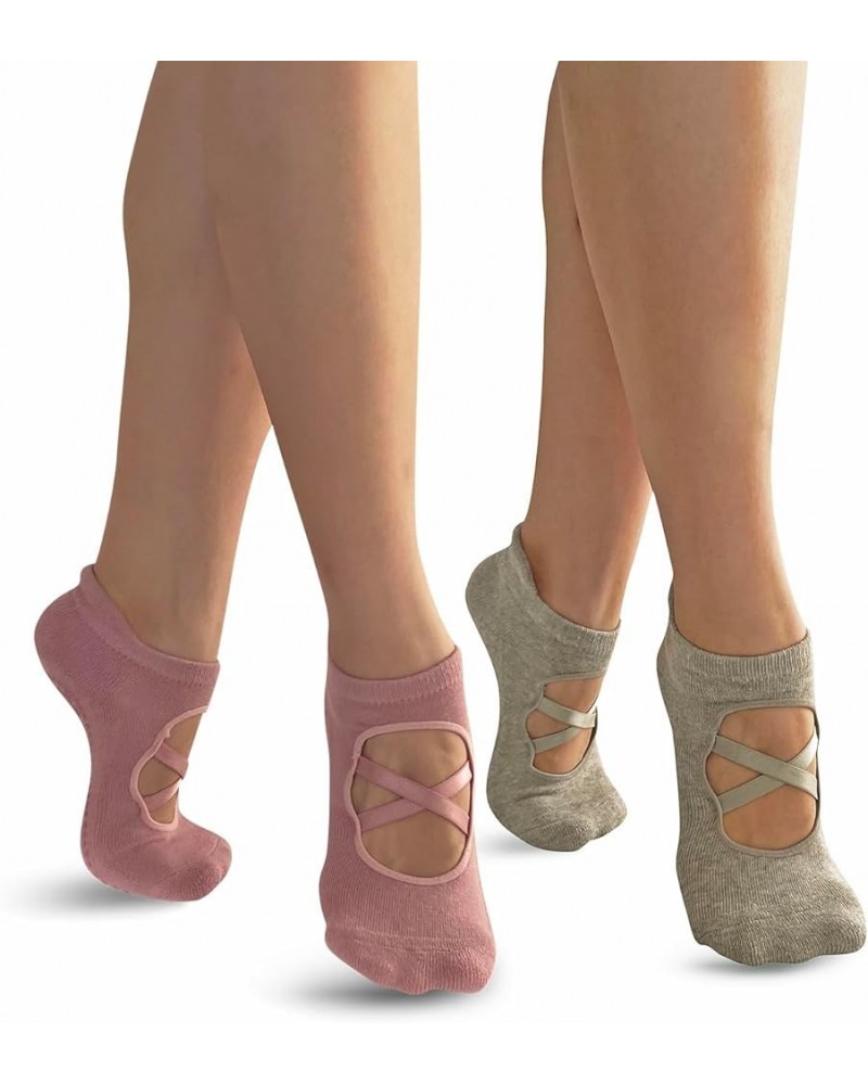 Non Slip Pilates Barre Socks with Grips, Anti Skid Leopard Print Ankle Grip Yoga Socks Grey/Lavender $9.50 Activewear