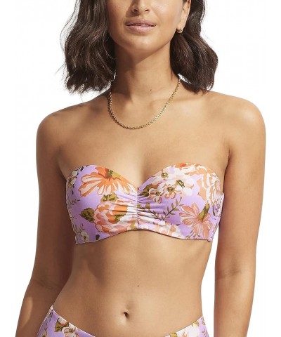 Women's Bustier Bandeau Bikini Top Swimsuit Paradise Garden Lilac $13.09 Swimsuits