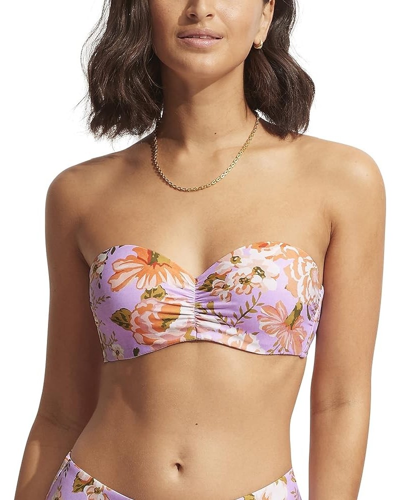 Women's Bustier Bandeau Bikini Top Swimsuit Paradise Garden Lilac $13.09 Swimsuits