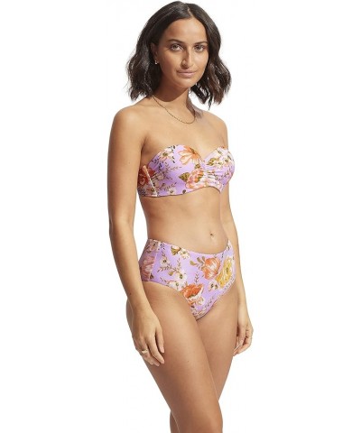 Women's Bustier Bandeau Bikini Top Swimsuit Paradise Garden Lilac $13.09 Swimsuits