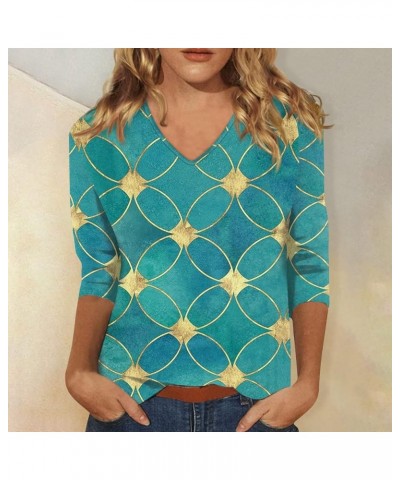 Womens Summer Tops 2023 Blouses for Women Retro Print V Neck Three Quarter Sleeve Tee Long Sleeve Shirts for Women 1-green $8...