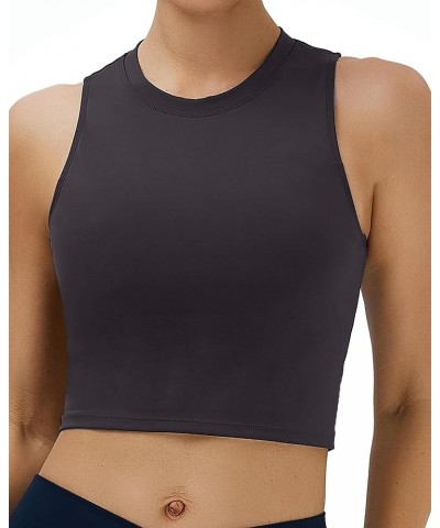 Women's High Neck Longline Sport Bras Padded Workout Crop Tops Yoga Tank Tops Charcoal Grey $10.00 Lingerie