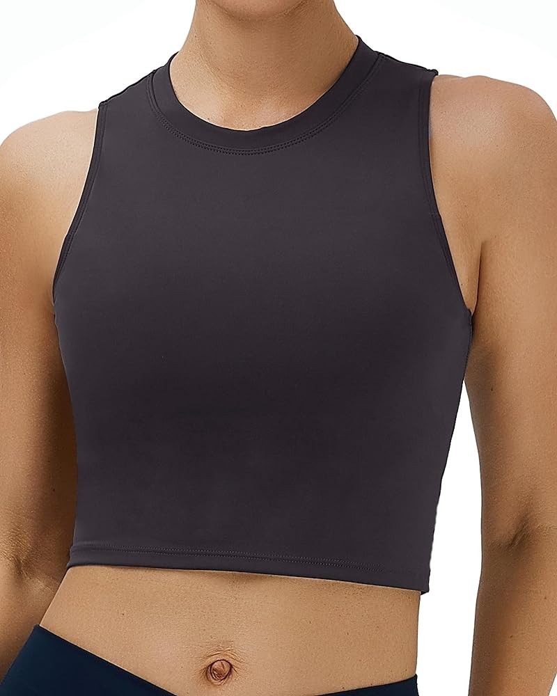 Women's High Neck Longline Sport Bras Padded Workout Crop Tops Yoga Tank Tops Charcoal Grey $10.00 Lingerie