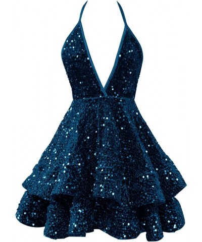 Sequin Short Prom Dresses for Teens 2023 Sparkly Cocktail Dresses Sexy Halter Homecoming Dress Teal $28.98 Dresses