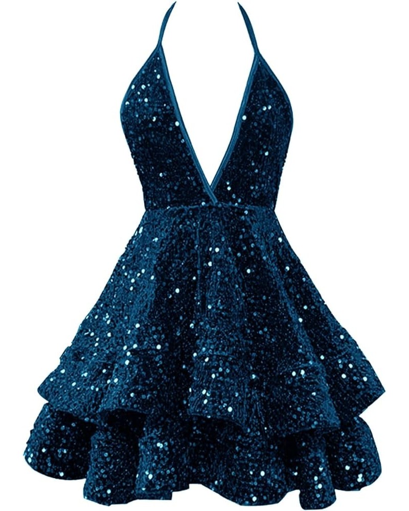 Sequin Short Prom Dresses for Teens 2023 Sparkly Cocktail Dresses Sexy Halter Homecoming Dress Teal $28.98 Dresses