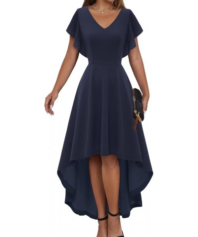 Formal Wedding Guest Dress, Modest Graduation Prom High Low Dress, Women's Cocktail Party Evening Dress 2024 Navy $10.50 Dresses