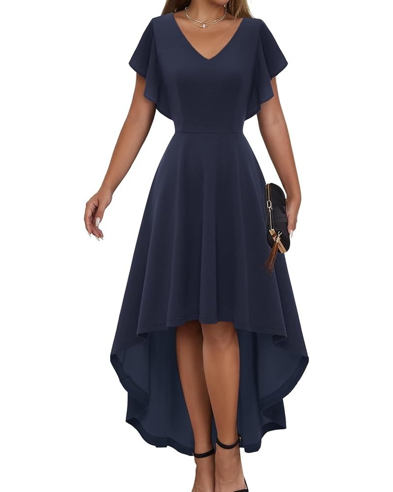 Formal Wedding Guest Dress, Modest Graduation Prom High Low Dress, Women's Cocktail Party Evening Dress 2024 Navy $10.50 Dresses