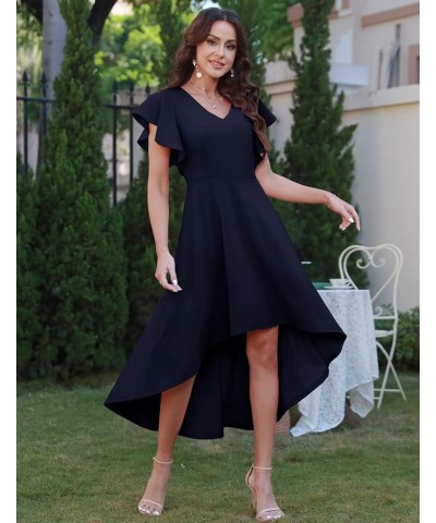 Formal Wedding Guest Dress, Modest Graduation Prom High Low Dress, Women's Cocktail Party Evening Dress 2024 Navy $10.50 Dresses