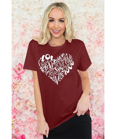 Valentines Day Shirt for Women Cute Love Heart Tshirts Graphic Valentine Gift Tee Casual Hearts Tops C-darkred $15.38 T-Shirts