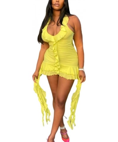 Sexy Ruffle Y2K Mini Dress for Women Halter Neck Backless Fringed Ruched Cocktail Summer Party Tassels Short Dresses Yellow $...