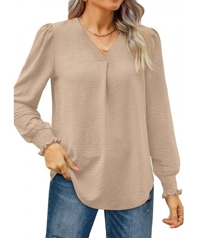 Womens Tops Casual V Neck Ruffle Sleeve T Shirts Babydoll Loose Fit Peplum Tops 3-beige $9.00 Blouses