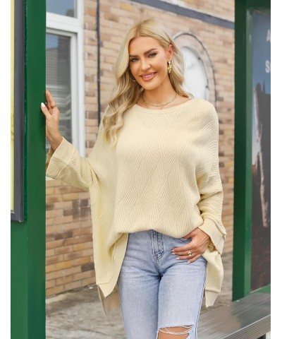 Women Slouchy Batwing Sleeve Sweater Casual Crewneck Spilt Asymmetric Hem Knit Tunic Pullover Sweater Tops Apricot $22.67 Swe...