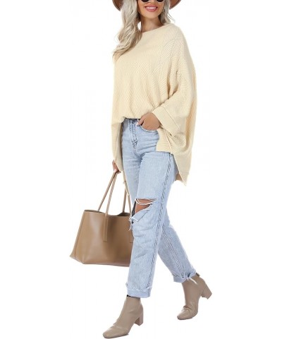 Women Slouchy Batwing Sleeve Sweater Casual Crewneck Spilt Asymmetric Hem Knit Tunic Pullover Sweater Tops Apricot $22.67 Swe...