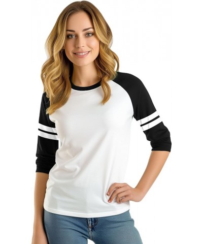 Raglan Baseball Tee Shirts - Soft Sports Jersey 3/4 Sleeve Shirts for Women White & Black Striped Raglan $9.68 T-Shirts