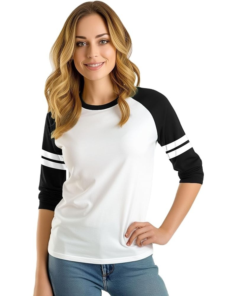 Raglan Baseball Tee Shirts - Soft Sports Jersey 3/4 Sleeve Shirts for Women White & Black Striped Raglan $9.68 T-Shirts