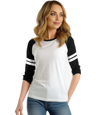 Raglan Baseball Tee Shirts - Soft Sports Jersey 3/4 Sleeve Shirts for Women White & Black Striped Raglan $9.68 T-Shirts