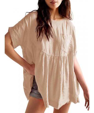 Womens Summer Babydoll Tops Short Sleeve Crew Neck Tunic T Shirts Cute Swing Mini Dress Khaki $15.91 Tops