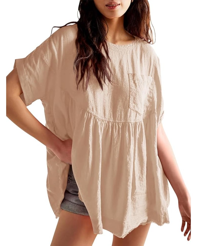 Womens Summer Babydoll Tops Short Sleeve Crew Neck Tunic T Shirts Cute Swing Mini Dress Khaki $15.91 Tops