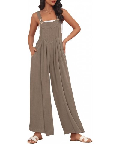 Womens Jumpsuits Overalls Wide Leg Casual Summer Outfits Rompers Jumpers Sleeveless Straps With Pockets 2024 Coffeegrey $15.3...