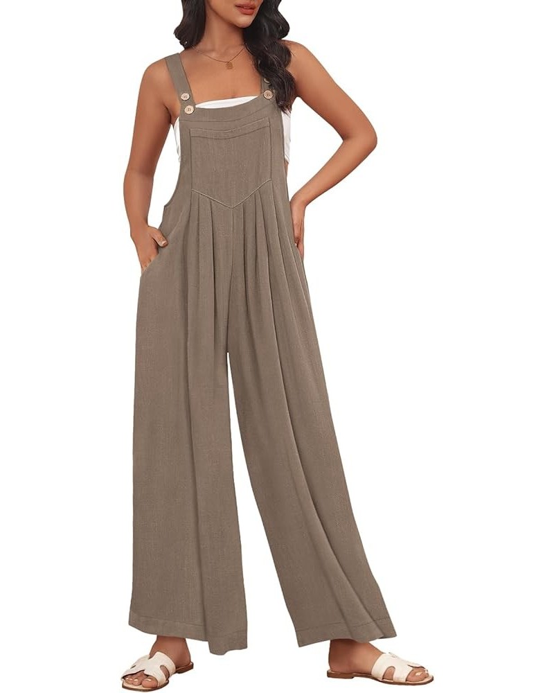 Womens Jumpsuits Overalls Wide Leg Casual Summer Outfits Rompers Jumpers Sleeveless Straps With Pockets 2024 Coffeegrey $15.3...