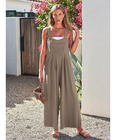 Womens Jumpsuits Overalls Wide Leg Casual Summer Outfits Rompers Jumpers Sleeveless Straps With Pockets 2024 Coffeegrey $15.3...