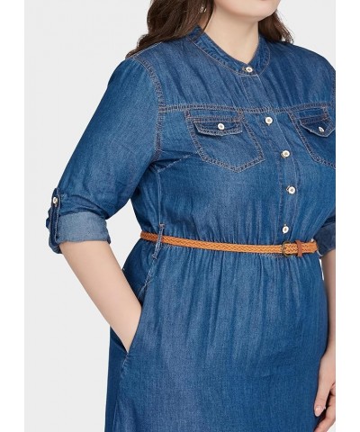 Womens Plus Size Denim Maxi Dress Belted Roll Up Sleeve Long Shirt Dress 4853-light Denim $21.41 Dresses