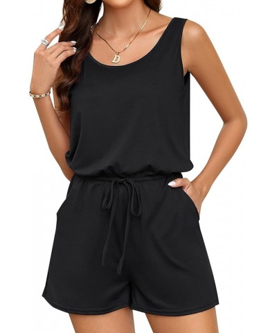 Women's Summer Sleeveless Print Jumpsuit Casual Long Pants Baggy Rompers with Pockets 13-black $13.94 Jumpsuits