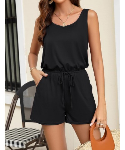 Women's Summer Sleeveless Print Jumpsuit Casual Long Pants Baggy Rompers with Pockets 13-black $13.94 Jumpsuits