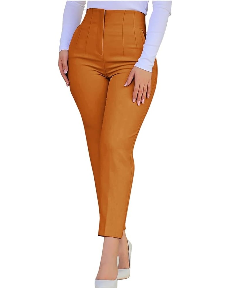 Women's Casual Skinny Leggings Stretchy High Waist Work Pants Moto Biker Leggings Ankle Pleated Slim Pencil Pants 03-orange $...