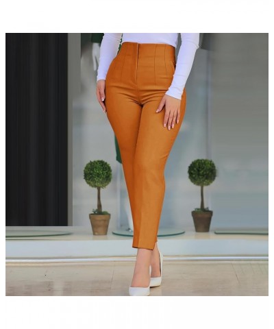 Women's Casual Skinny Leggings Stretchy High Waist Work Pants Moto Biker Leggings Ankle Pleated Slim Pencil Pants 03-orange $...