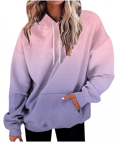 Women's Gradient Hooded Sweatshirts Oversized Fleece Pullover Hoodie Top Fall Outfits 2023 Winter Clothes 015 Pink $19.94 Tops