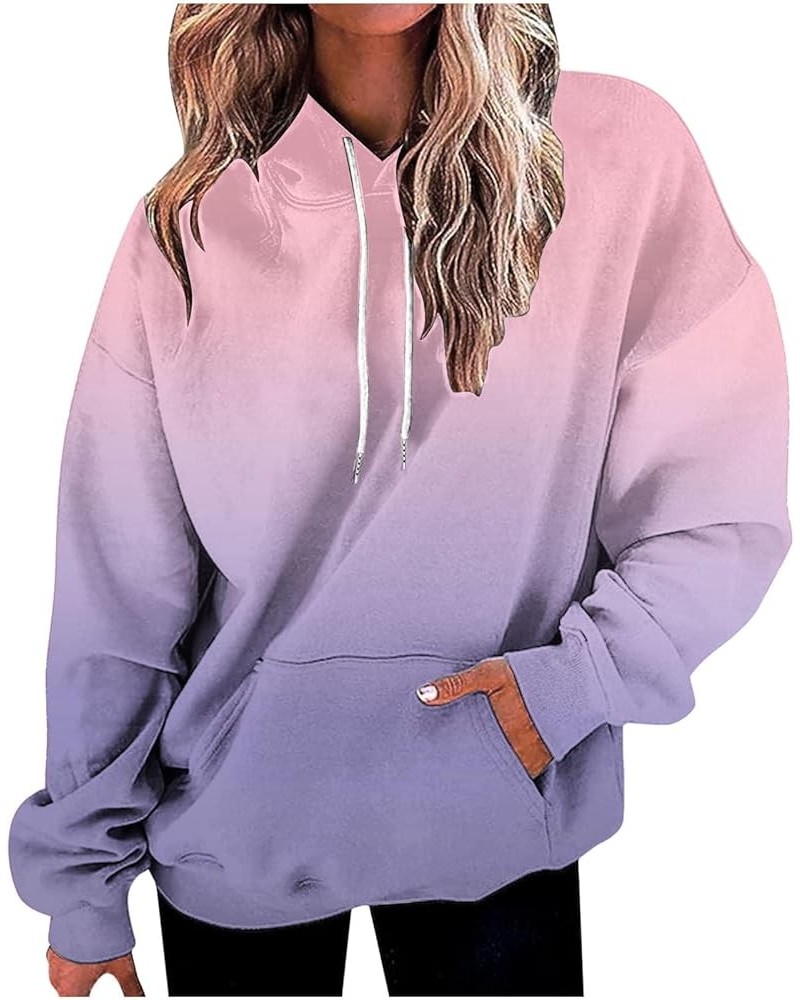 Women's Gradient Hooded Sweatshirts Oversized Fleece Pullover Hoodie Top Fall Outfits 2023 Winter Clothes 015 Pink $19.94 Tops