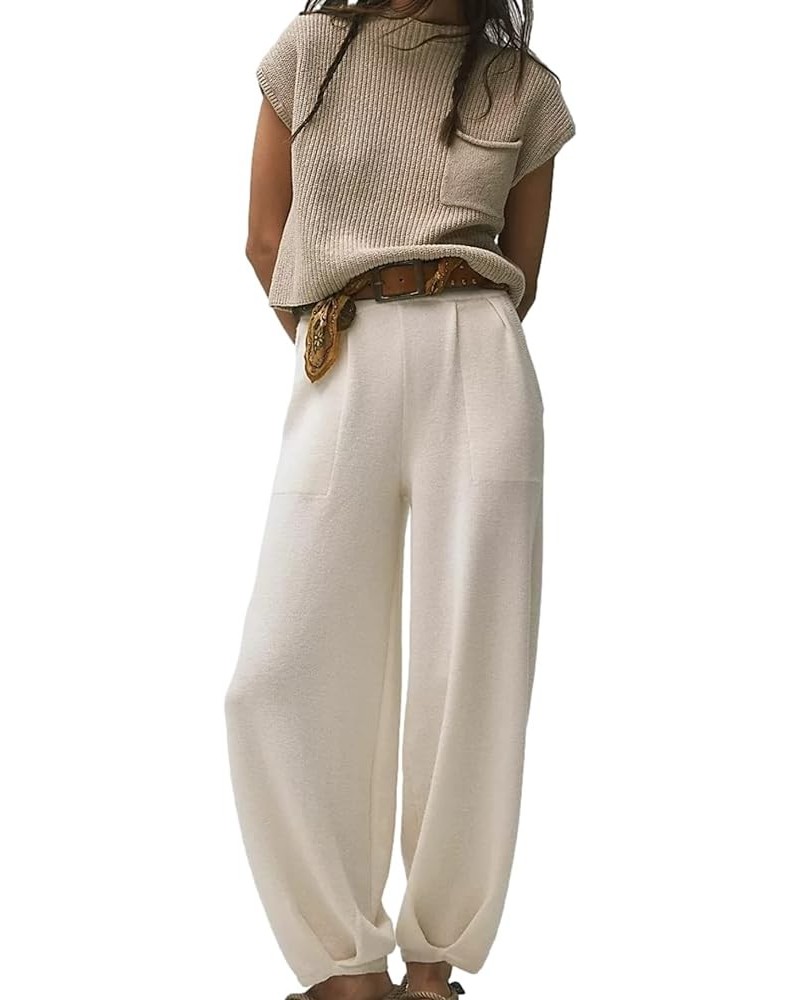 Women's Two Piece Sweater Outfits Knit Pullover Top and Loose Tapered Pants Sweatsuits Lounge Sets Apricot $20.66 Activewear