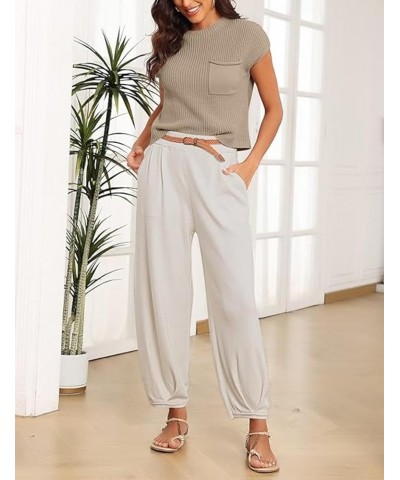 Women's Two Piece Sweater Outfits Knit Pullover Top and Loose Tapered Pants Sweatsuits Lounge Sets Apricot $20.66 Activewear