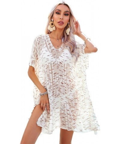 Women Swimsuits Cover Ups Knit V Neck Crochet Short Sleeve Tie Side Coverups Brown $14.00 Swimsuits