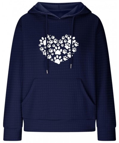 Womens Oversized Sweatshirt Waffle-knit Hoodies Long Sleeves Cute Love Heart Dog Paw Printed Graphic Pullover Top Dark Blue $...