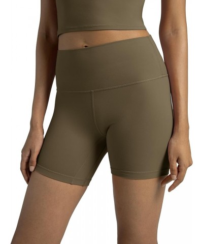 Women's Dreamlux High Waisted Yoga Shorts 6" Inseam Workout Tights Olive $15.51 Activewear