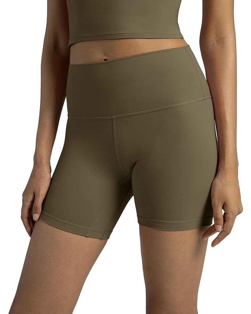 Women's Dreamlux High Waisted Yoga Shorts 6" Inseam Workout Tights Olive $15.51 Activewear