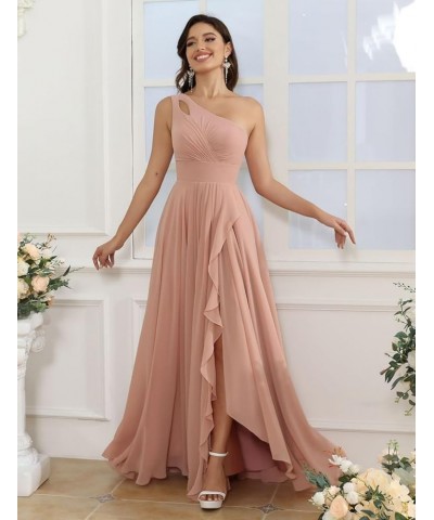 Women's One Shoulder Bridesmaid Dresses with Slit 2024 Ruffles Chiffon Aline Pleats Formal Party Dress for Women Purple $26.9...