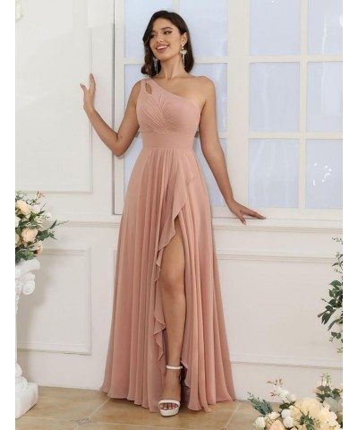 Women's One Shoulder Bridesmaid Dresses with Slit 2024 Ruffles Chiffon Aline Pleats Formal Party Dress for Women Purple $26.9...