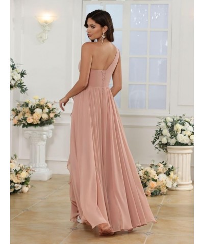 Women's One Shoulder Bridesmaid Dresses with Slit 2024 Ruffles Chiffon Aline Pleats Formal Party Dress for Women Purple $26.9...