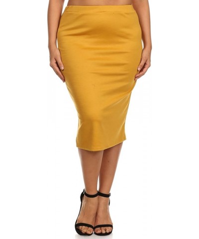 Women's Plus Size Solid Print Casual Comfy Office Stretchy Pencil Midi Skirt/Made in USA Msk00202 Mustard $11.17 Skirts