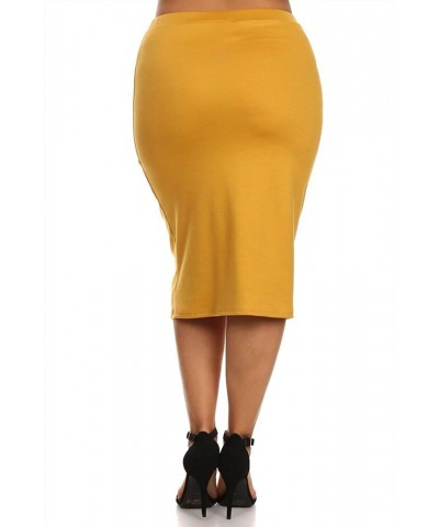 Women's Plus Size Solid Print Casual Comfy Office Stretchy Pencil Midi Skirt/Made in USA Msk00202 Mustard $11.17 Skirts