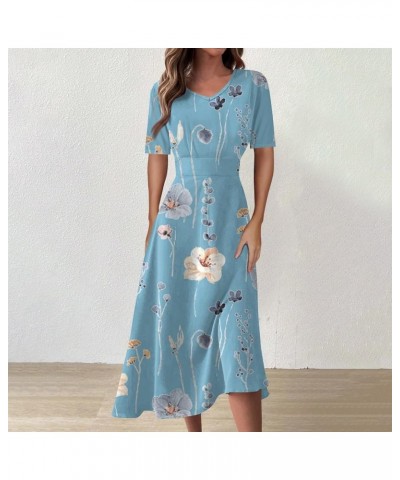 Women's Spring Dresses 2024 Short Sleeve V Neck High Waist Chiffon Dress Summer Swing Maxi Dresses 02-sky Blue $25.64 Others