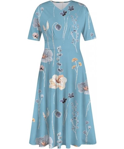 Women's Spring Dresses 2024 Short Sleeve V Neck High Waist Chiffon Dress Summer Swing Maxi Dresses 02-sky Blue $25.64 Others