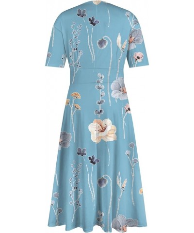 Women's Spring Dresses 2024 Short Sleeve V Neck High Waist Chiffon Dress Summer Swing Maxi Dresses 02-sky Blue $25.64 Others