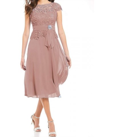 Mother of The Bride Dresses Tea Length Lace Evening Party Gowns for Women Chiffon Formal Dress Dusty Rose $33.75 Dresses